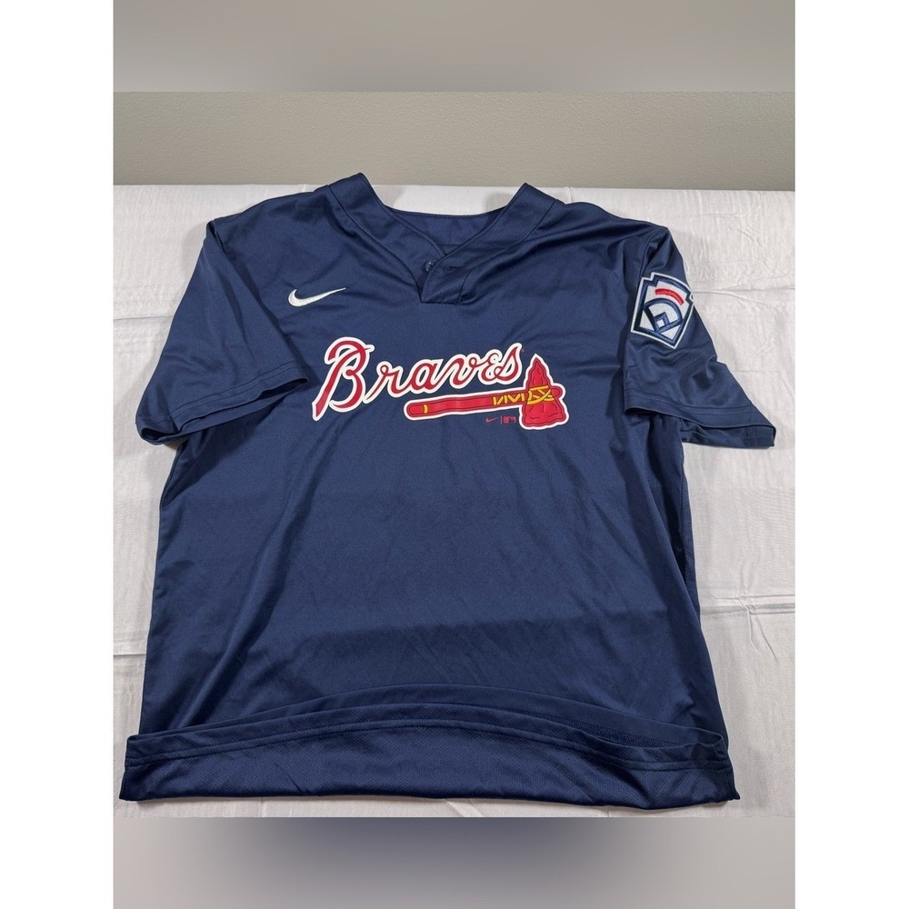 Nike Atlanta Braves Kids Navy Blue Baseball Jersey Number 5 LLBWS Patch